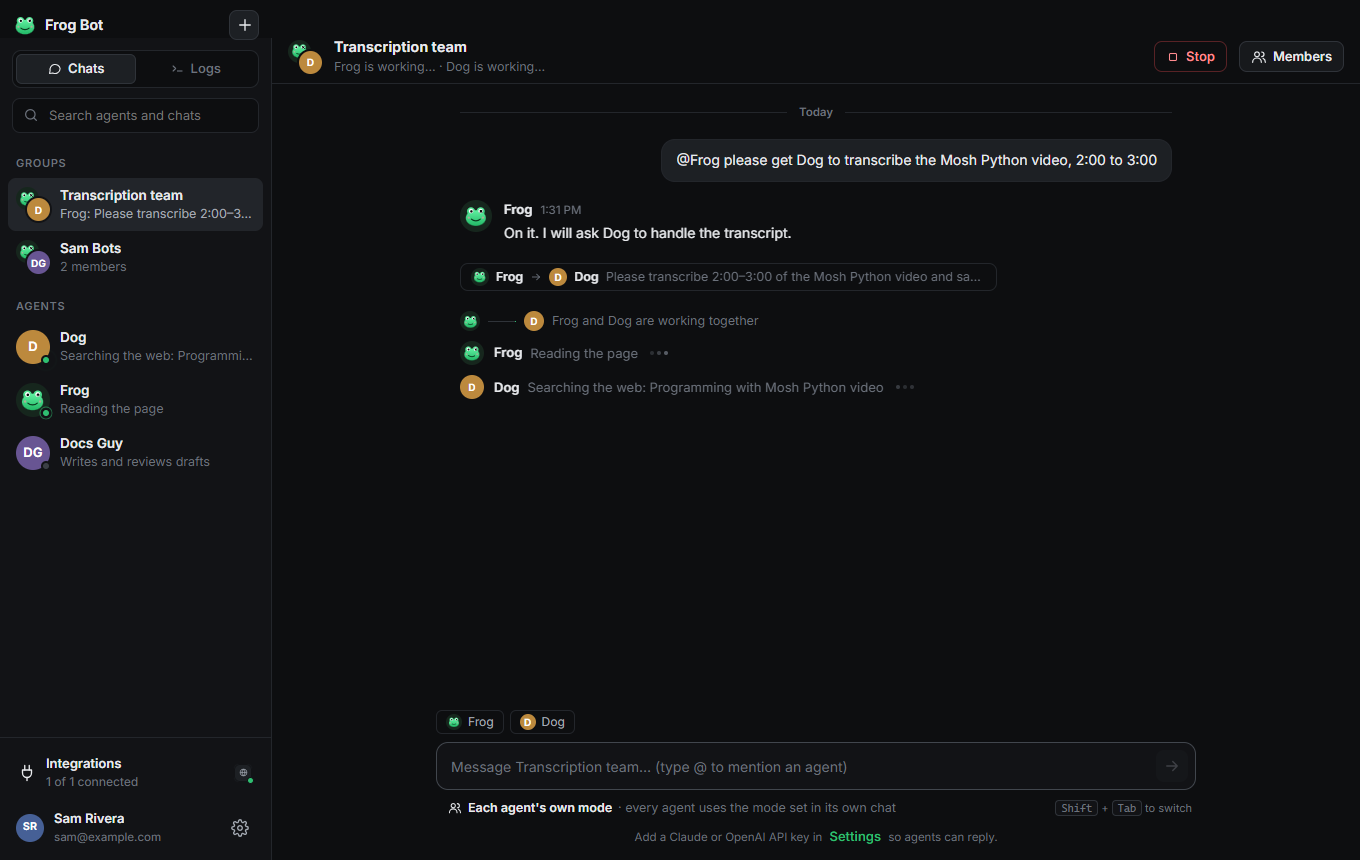 Two agents working together in a group chat